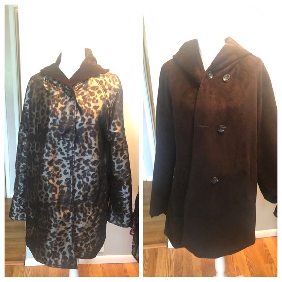 Dennis Basso Reversible Leopard Print Size Water Resistant Puffer Coat BLACK - Picture 1 of 7